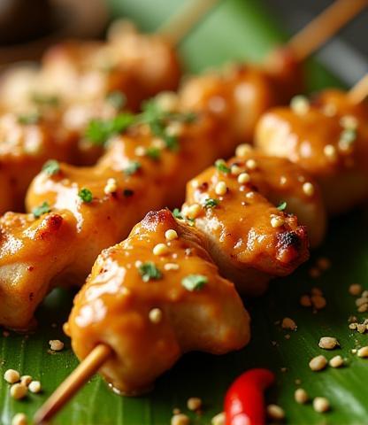 Grillezett csirke satay nyársak földimogyoró szósszal